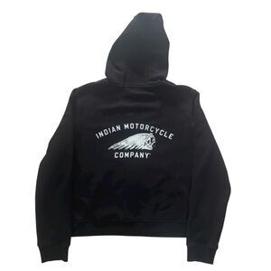 Indian Motorcycle Black Zip Hoodie Sweatshirt 2XL | Classic Logo & Wing Back